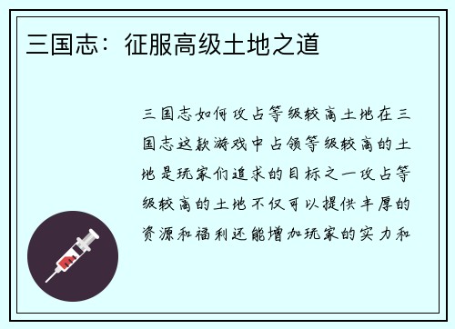 三国志：征服高级土地之道